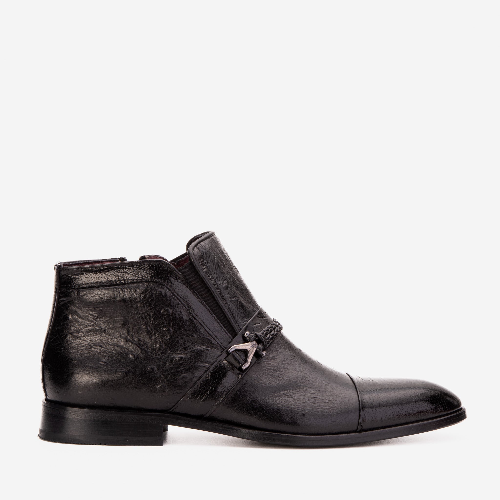 The Dallas Black Leather Bit Ankle Zip-Up Dress Boot - Vinci Leather