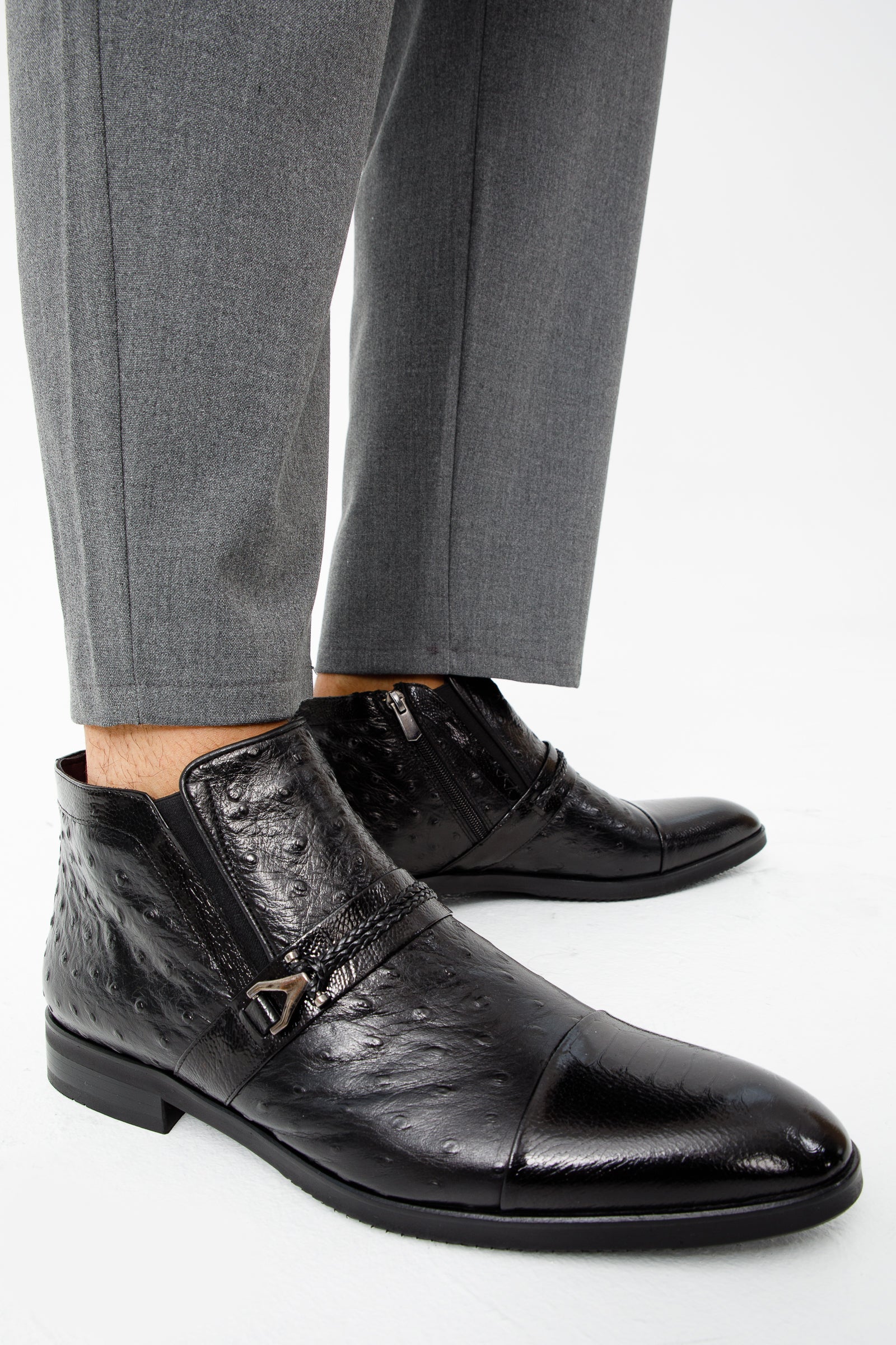 The Dallas Black Leather Bit Ankle Zip-Up Dress Boot - Vinci Leather