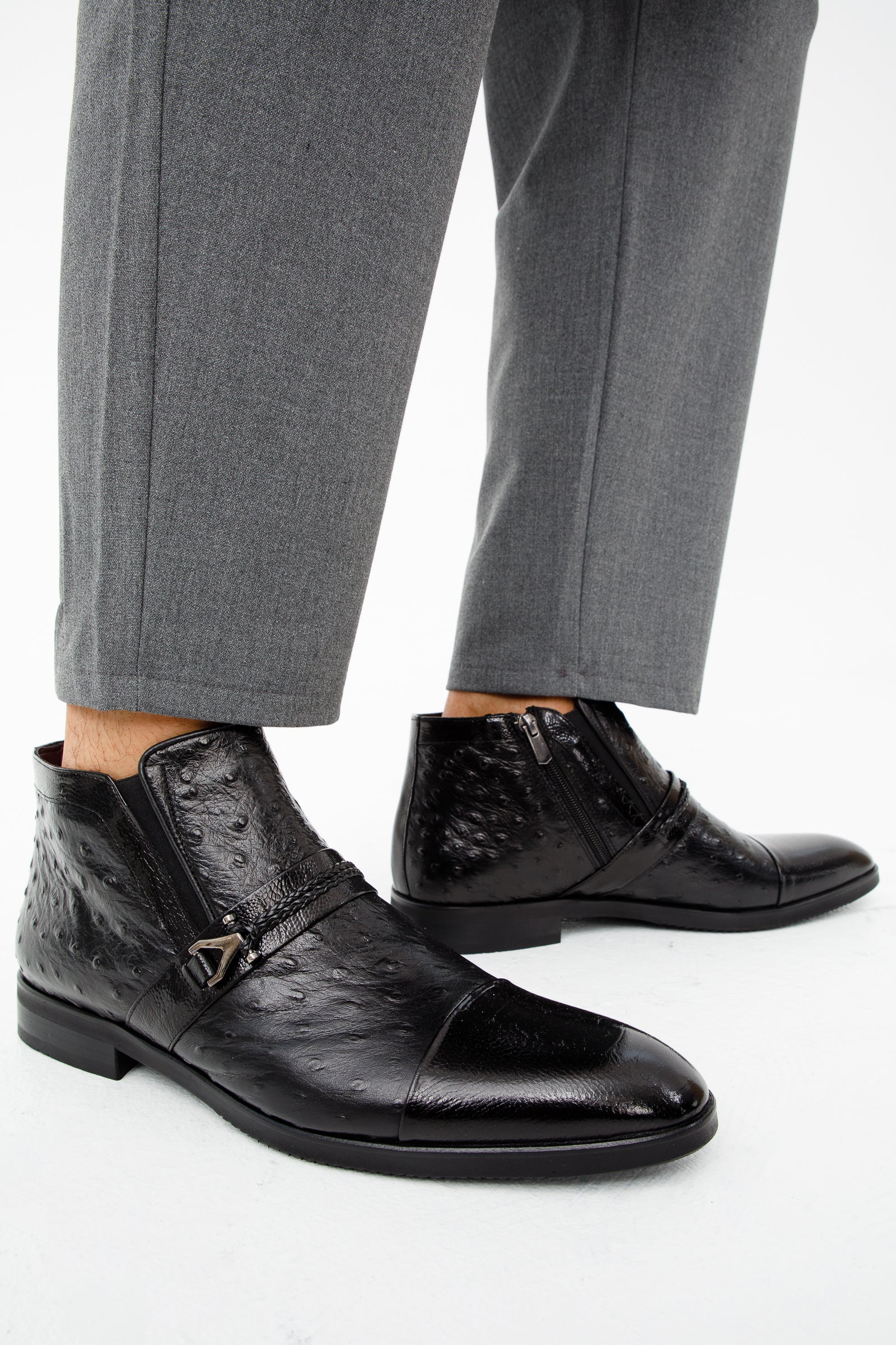 The Dallas Black Leather Bit Ankle Zip-Up Dress Boot - Vinci Leather