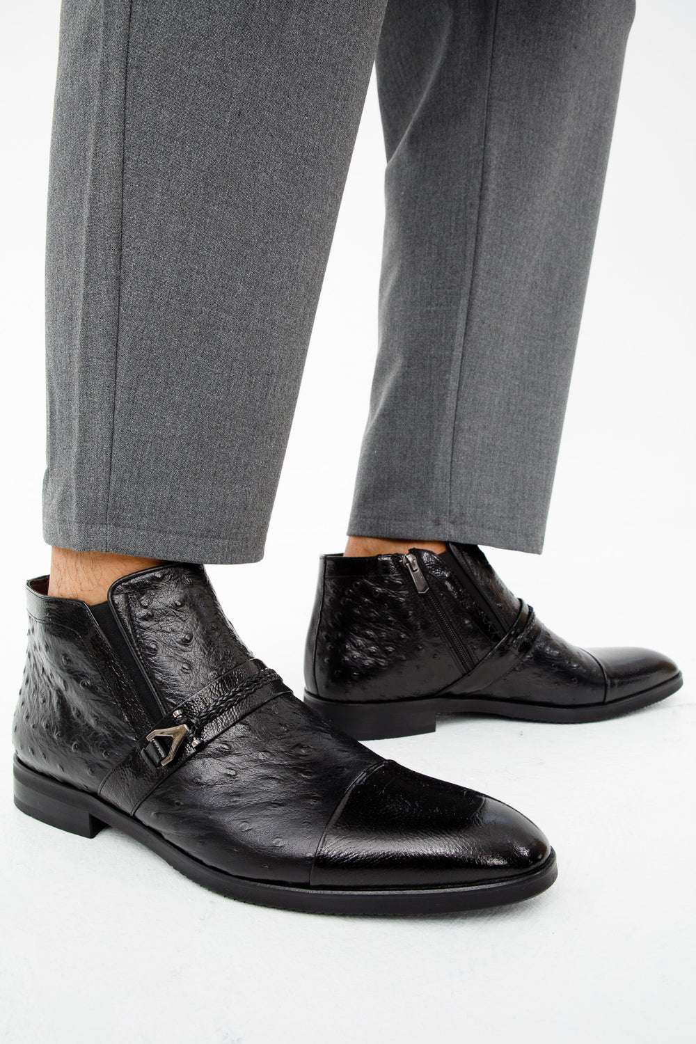The Dallas Black Leather Bit Ankle Zip-Up Dress Boot - Vinci Leather