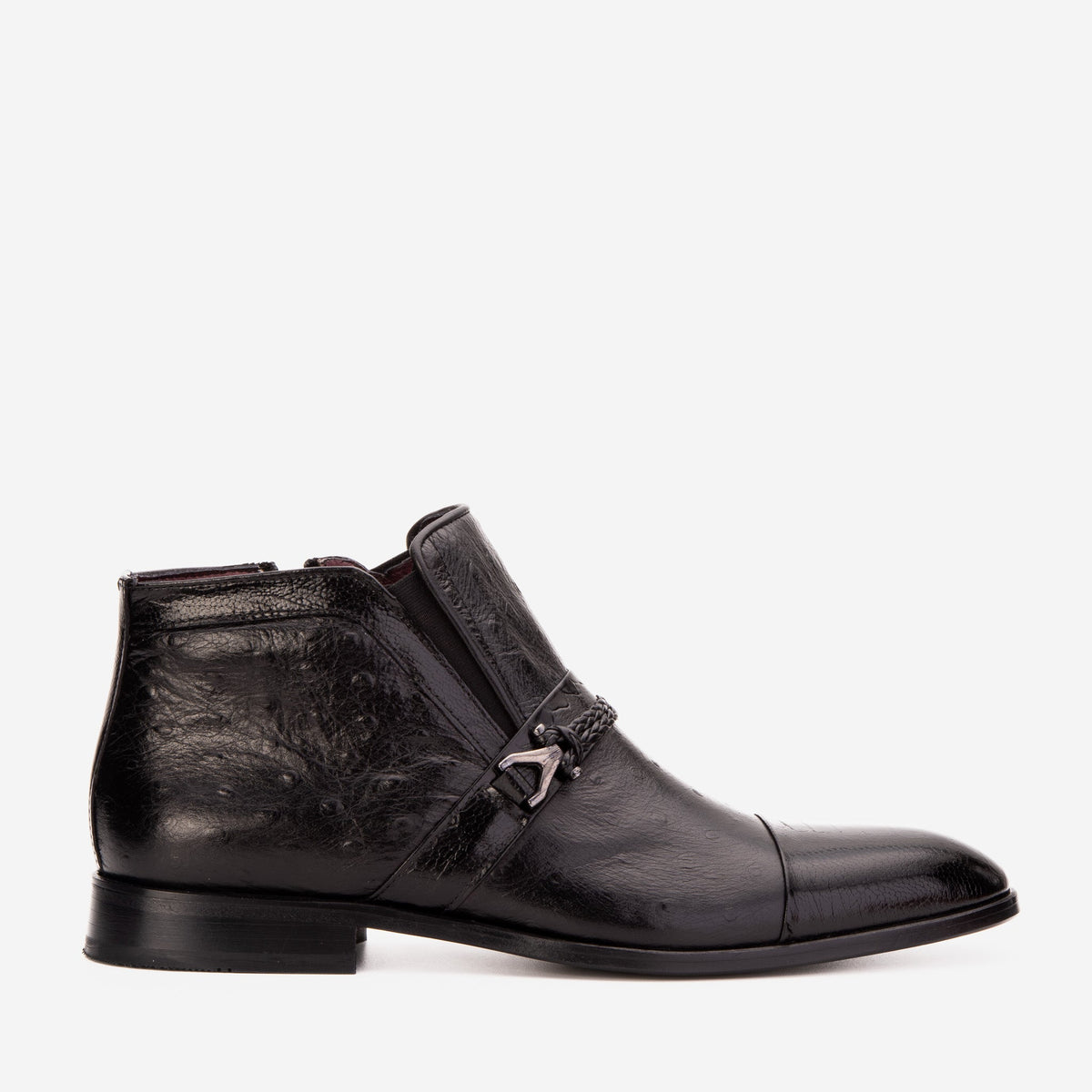 The Dallas Black Leather Bit Ankle Zip-Up Dress Boot - Vinci Leather