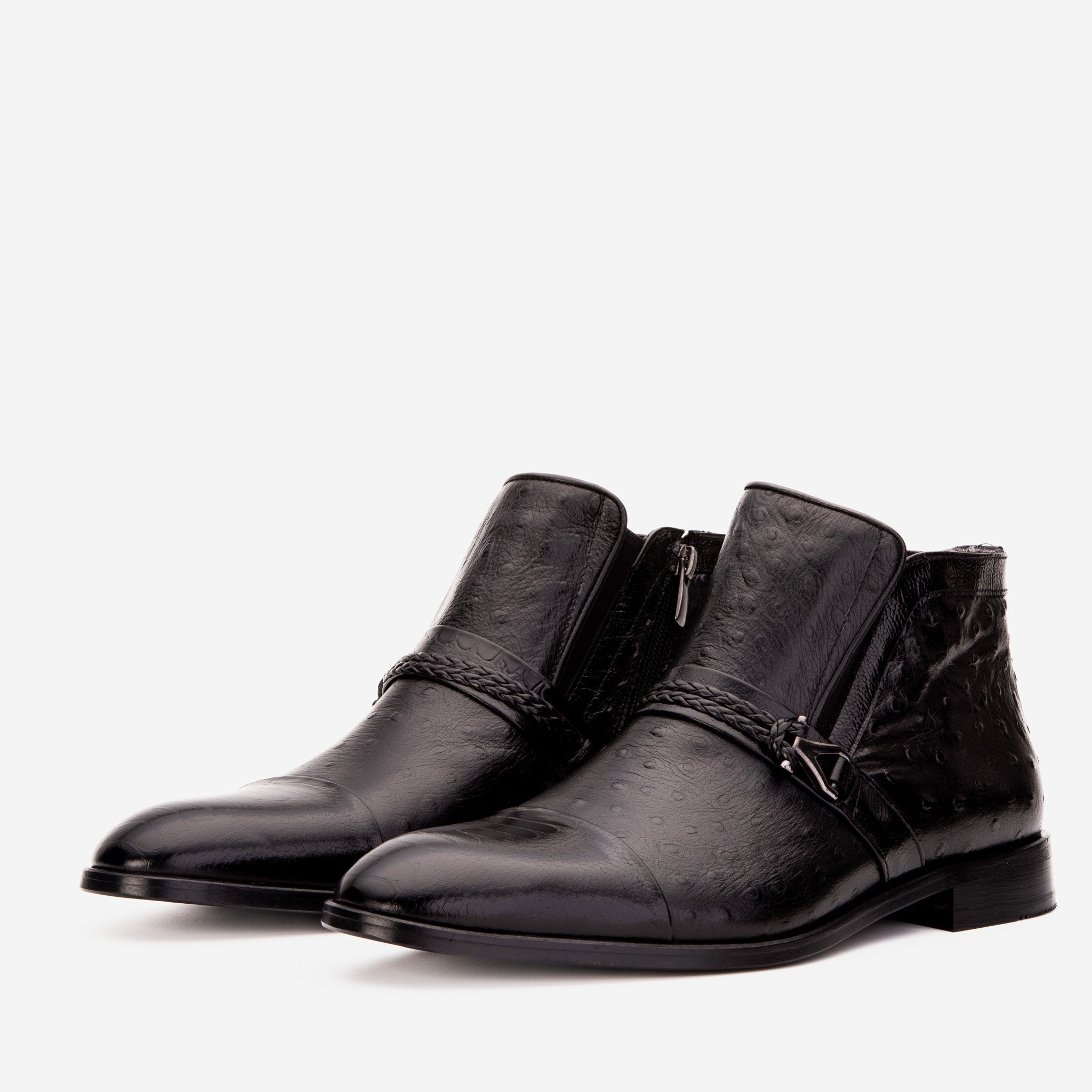 The Dallas Black Leather Bit Ankle Zip-Up Dress Boot - Vinci Leather