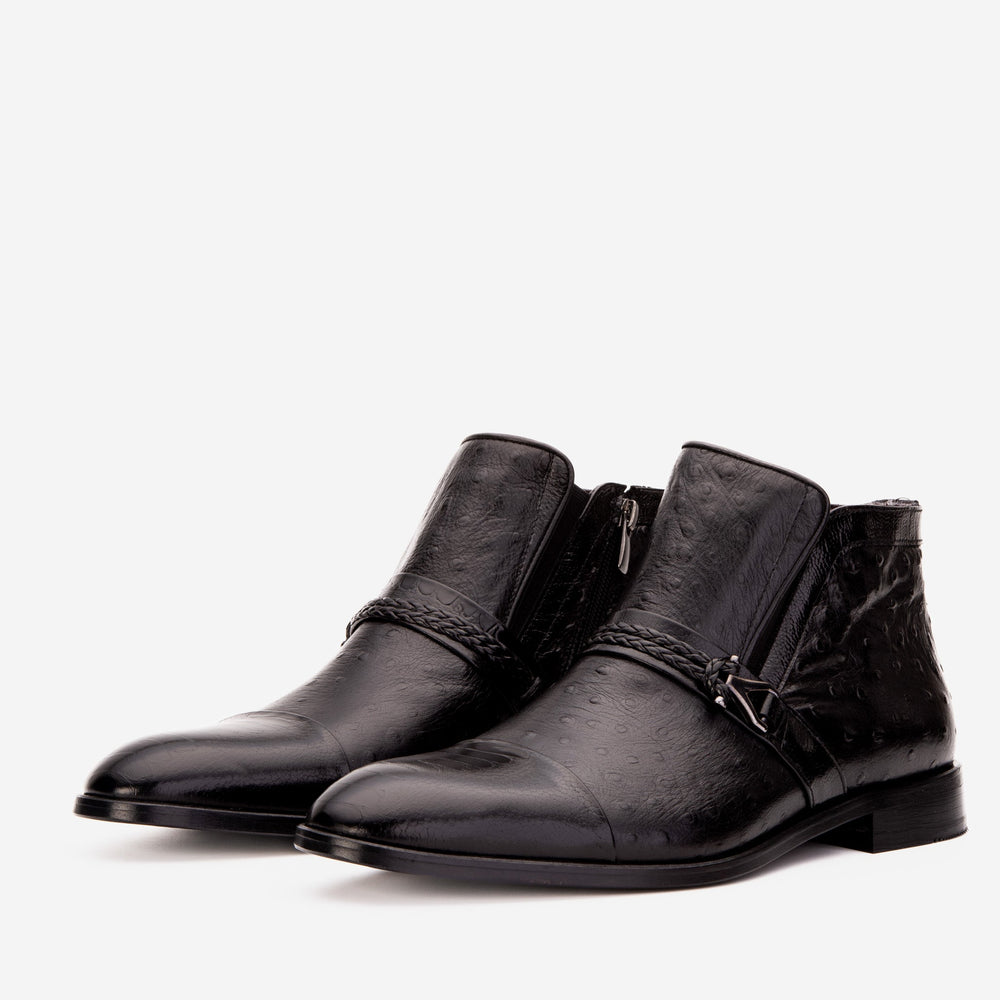 The Dallas Black Leather Bit Ankle Zip-Up Dress Boot - Vinci Leather