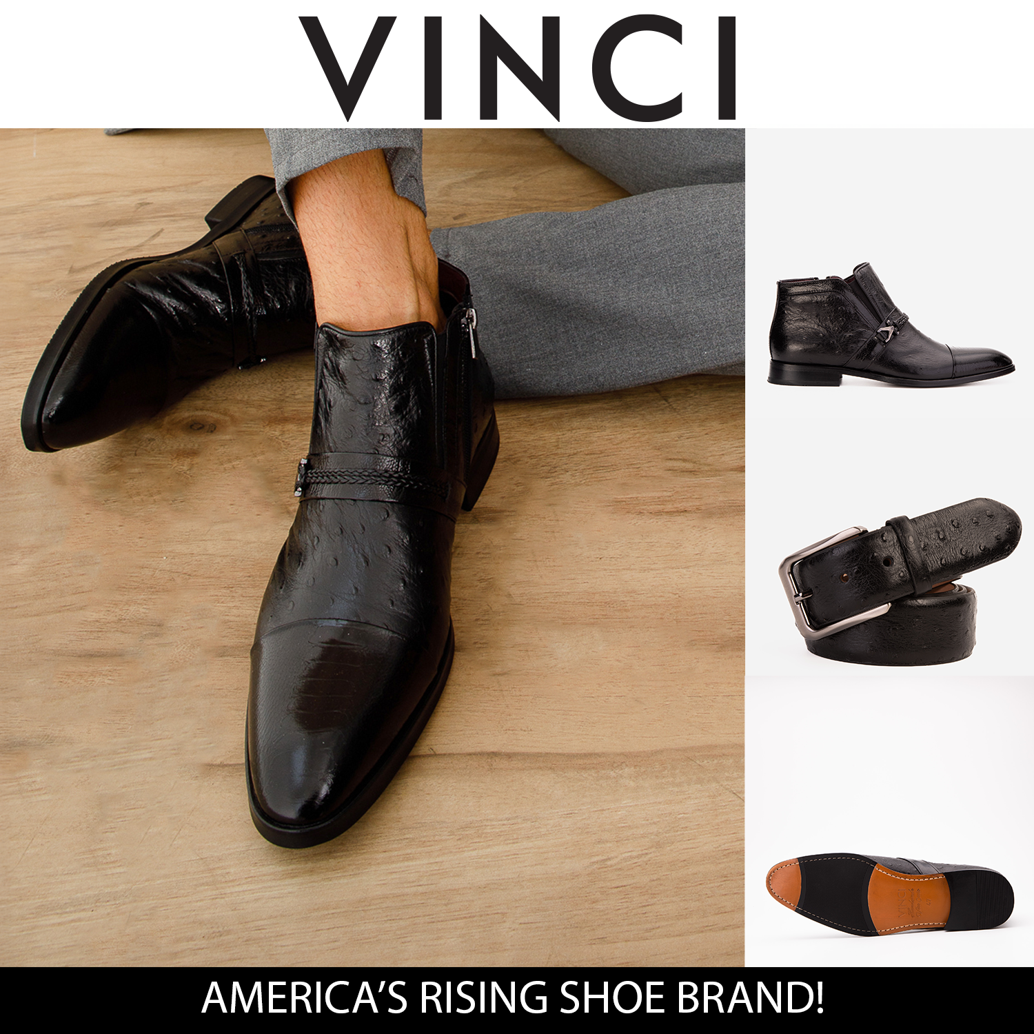 The Dallas Black Leather Bit Ankle Zip-Up Dress Boot - Vinci Leather