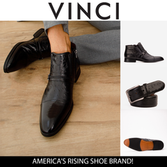 The Dallas Black Leather Bit Ankle Zip-Up Dress Boot - Vinci Leather