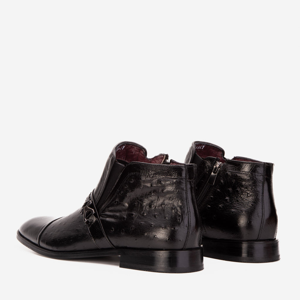 The Dallas Black Leather Bit Ankle Zip-Up Dress Boot - Vinci Leather