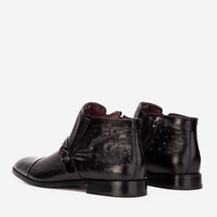 The Dallas Black Leather Bit Ankle Zip-Up Dress Boot - Vinci Leather