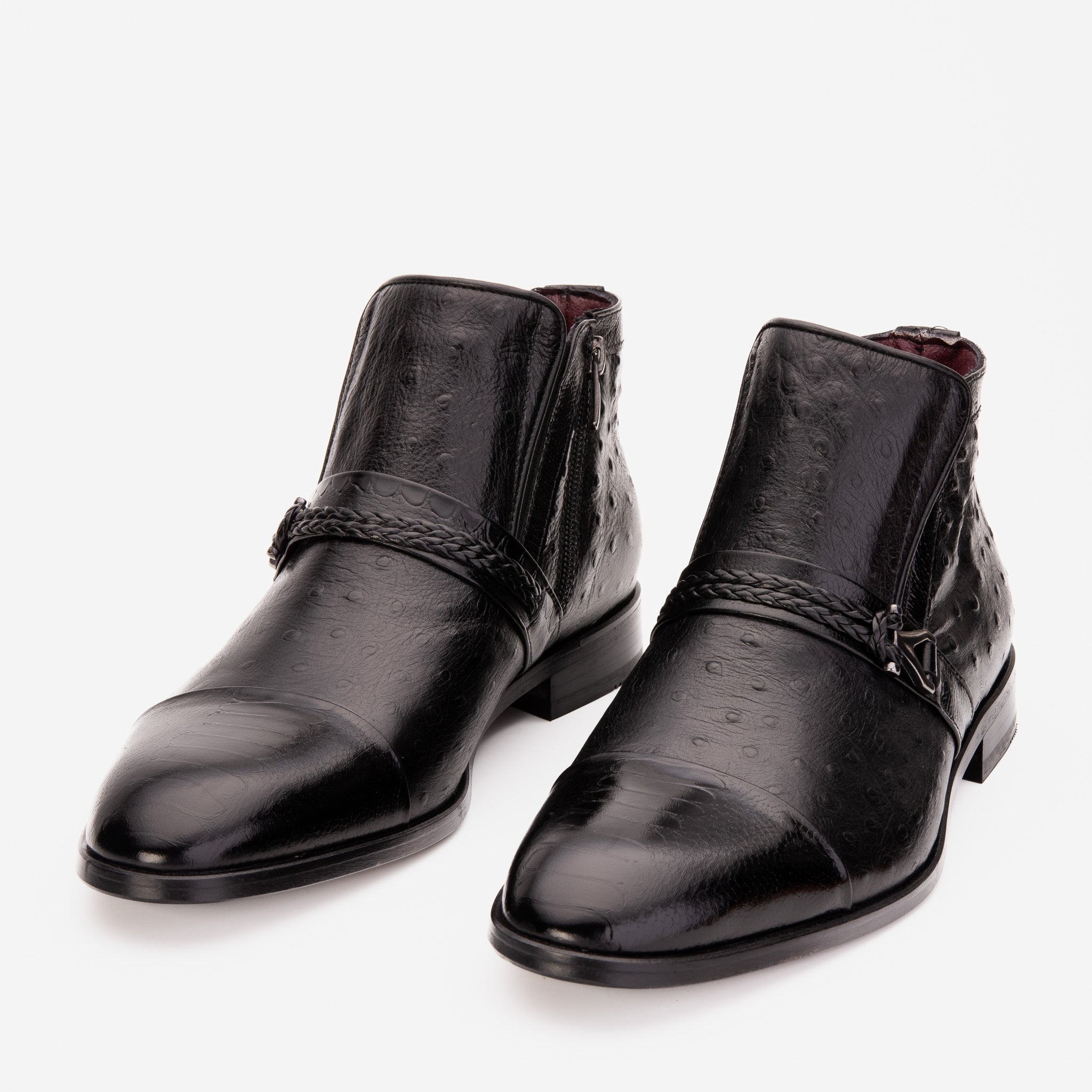 The Dallas Black Leather Bit Ankle Zip-Up Dress Boot - Vinci Leather