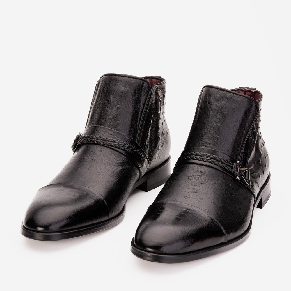 The Dallas Black Leather Bit Ankle Zip-Up Dress Boot - Vinci Leather
