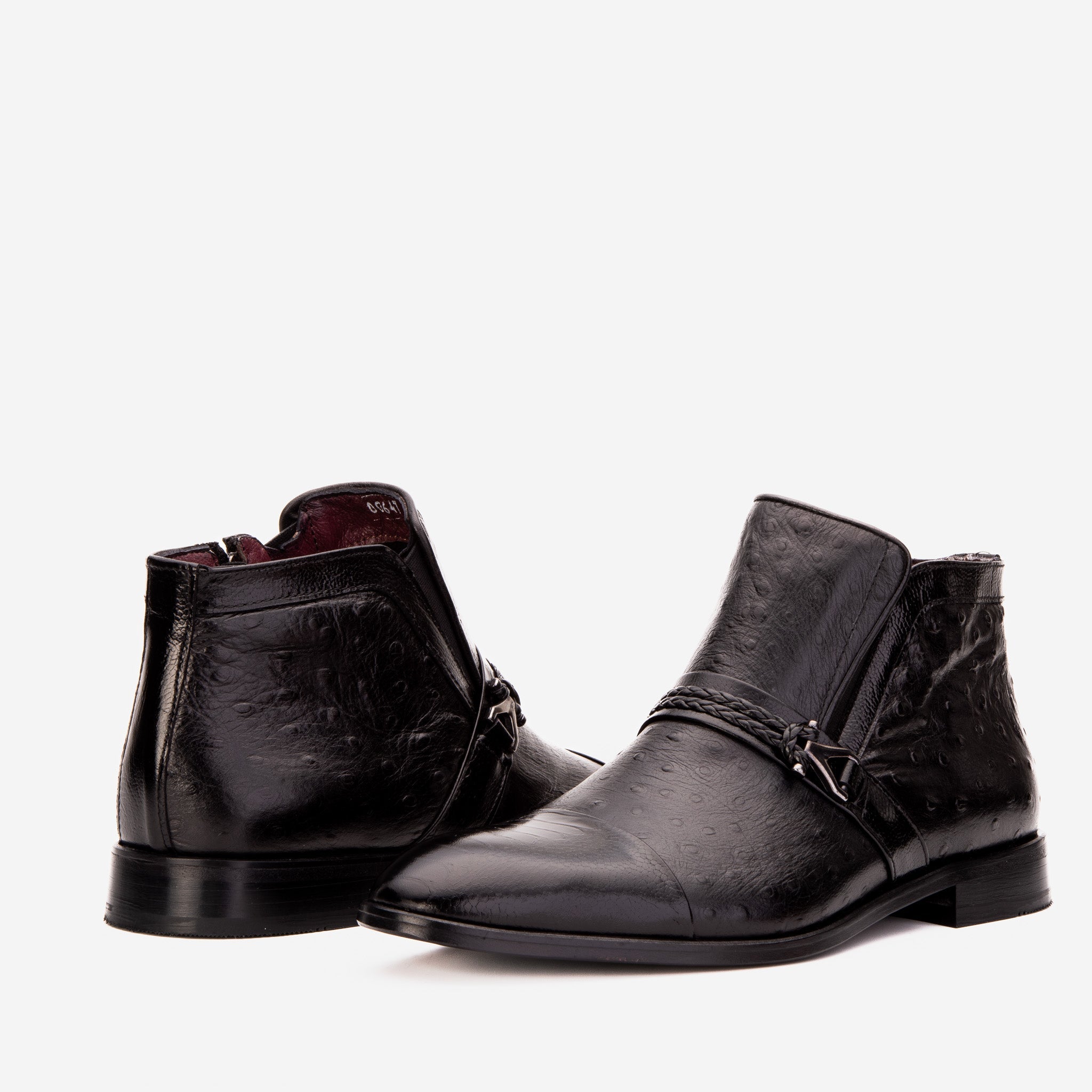 The Dallas Black Leather Bit Ankle Zip-Up Dress Boot - Vinci Leather