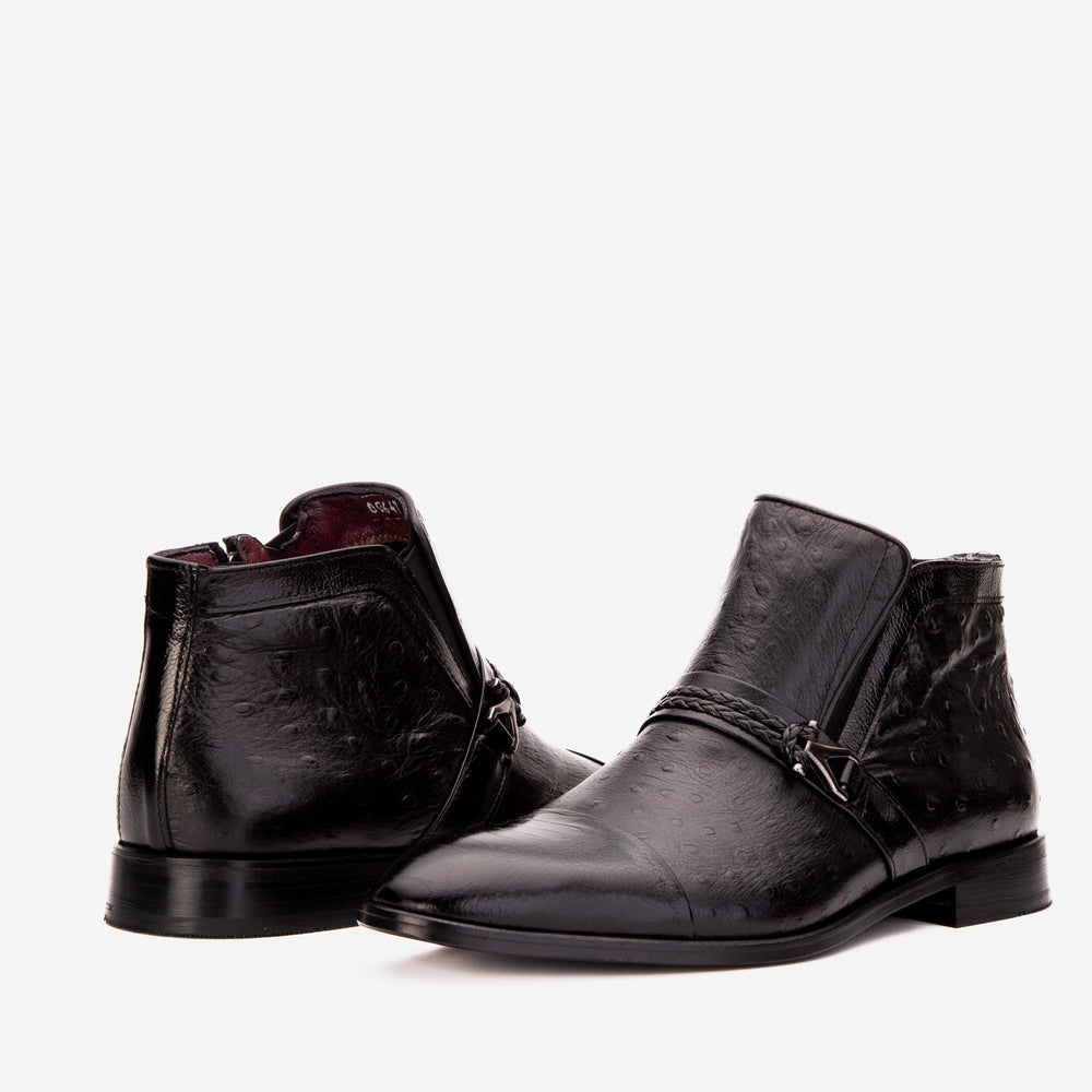 The Dallas Black Leather Bit Ankle Zip-Up Dress Boot - Vinci Leather
