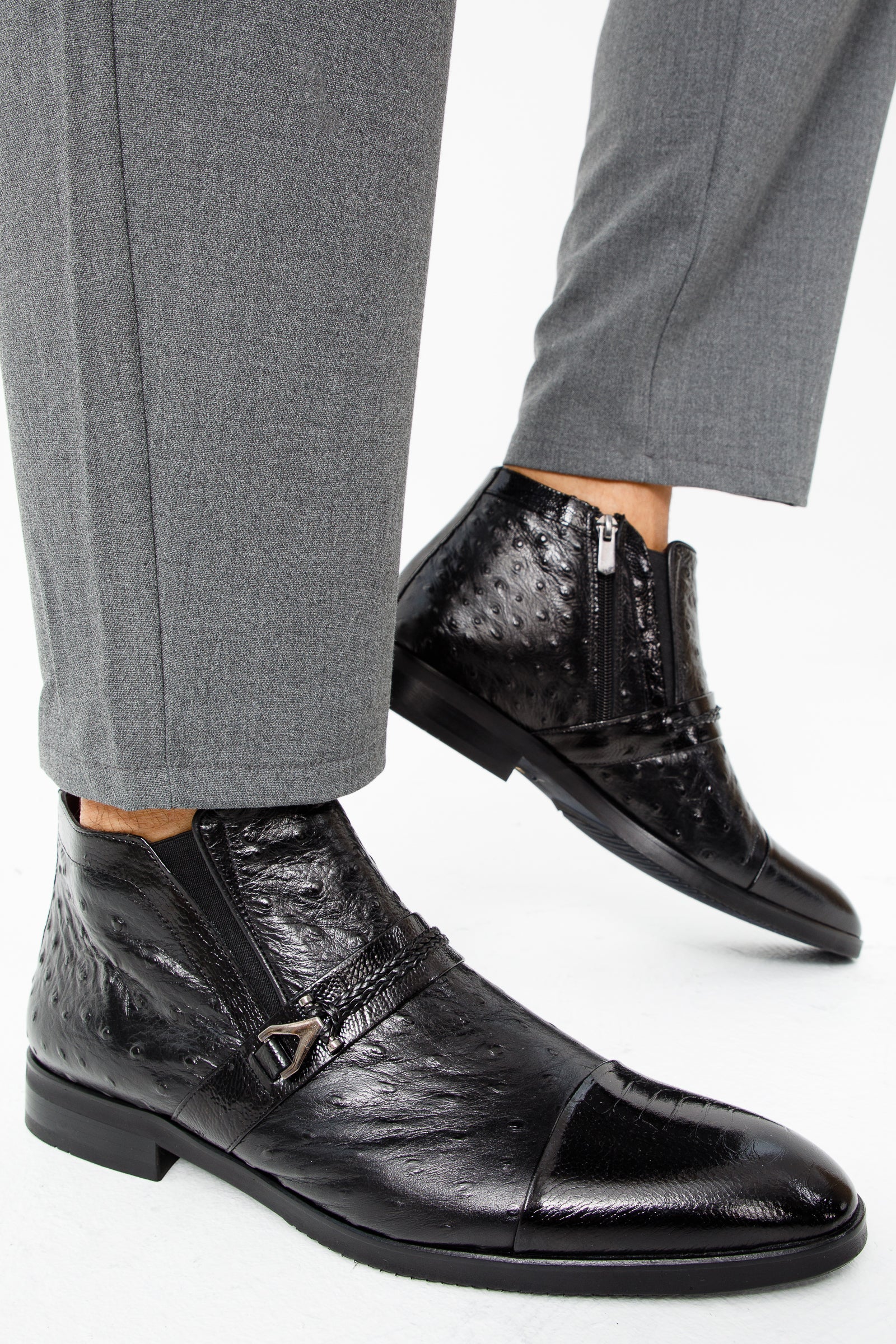 The Dallas Black Leather Bit Ankle Zip-Up Dress Boot - Vinci Leather
