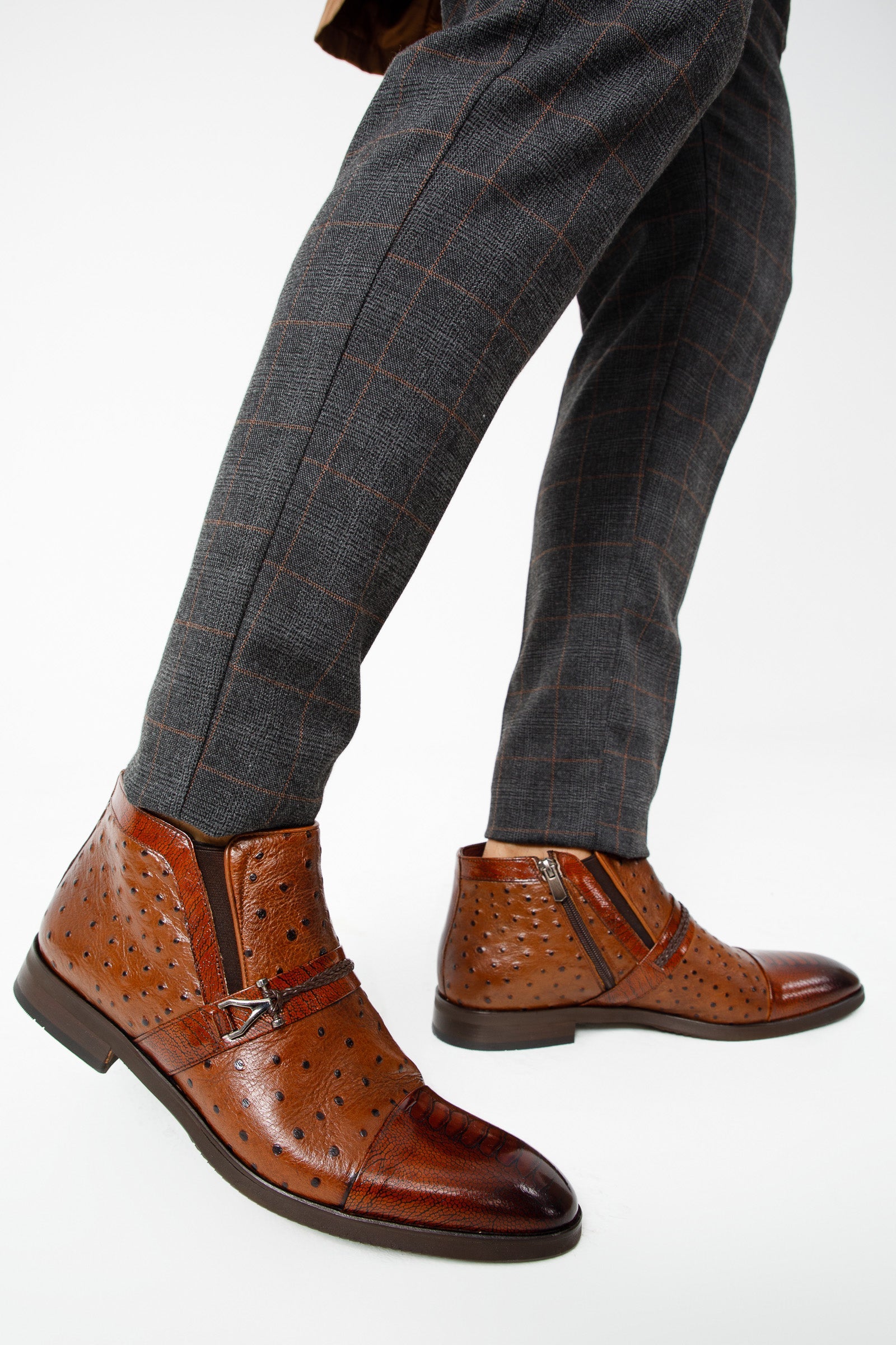 The Dallas Tan Leather Bit Ankle Zip-Up Dress Boot - Vinci Leather