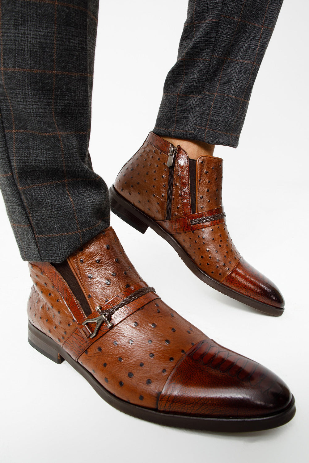 The Dallas Tan Leather Bit Ankle Zip-Up Dress Boot - Vinci Leather