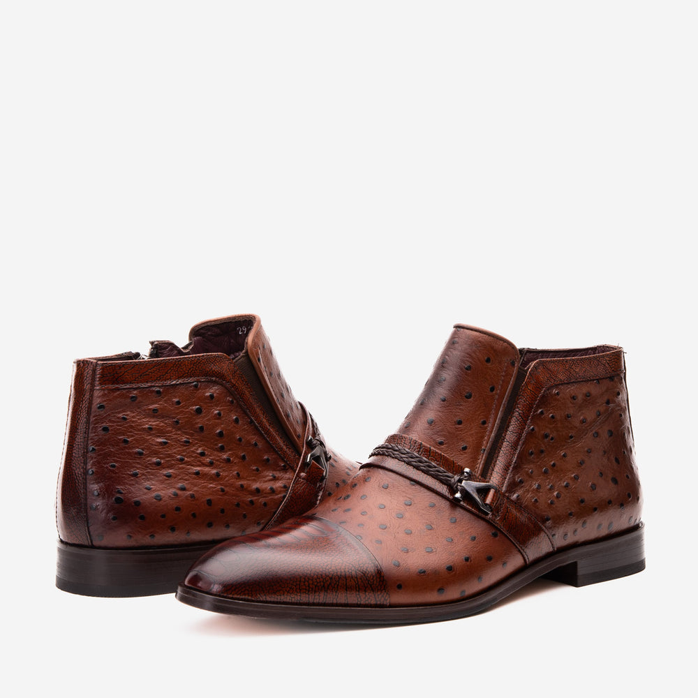 The Dallas Tan Leather Bit Ankle Zip-Up Dress Boot - Vinci Leather