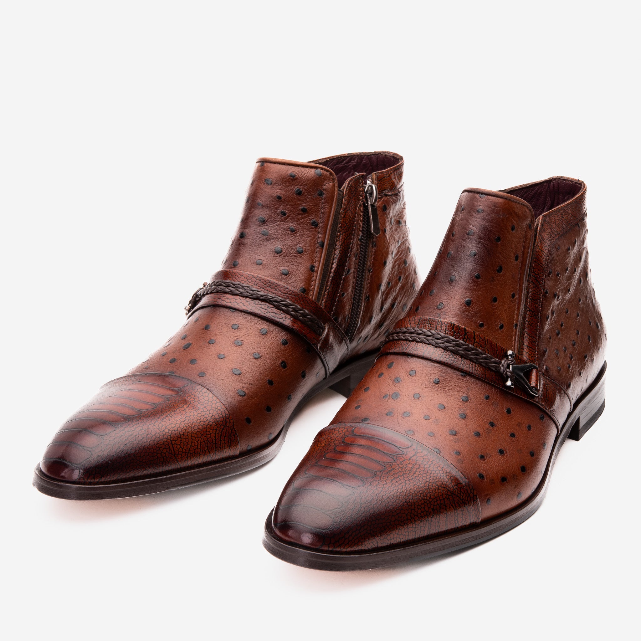 The Dallas Tan Leather Bit Ankle Zip-Up Dress Boot - Vinci Leather
