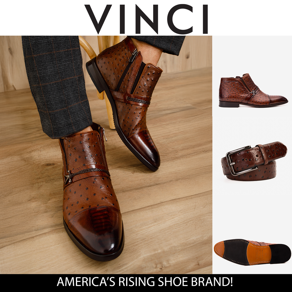 The Dallas Tan Leather Bit Ankle Zip-Up Dress Boot - Vinci Leather