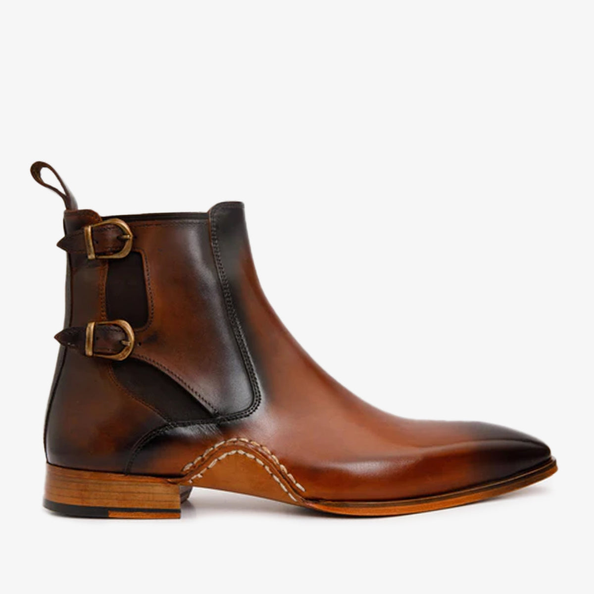 The Royal Hand Craft Tan Leather Double-Buckle Chelsea Boot - Vinci Leather