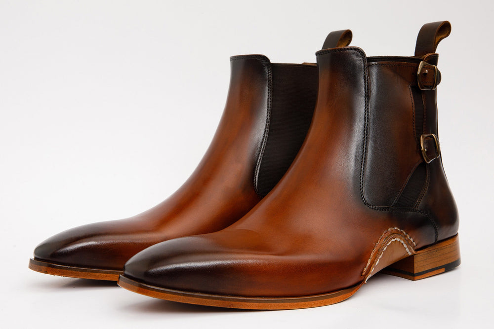 The Royal Hand Craft Tan Leather Double-Buckle Chelsea Boot - Vinci Leather