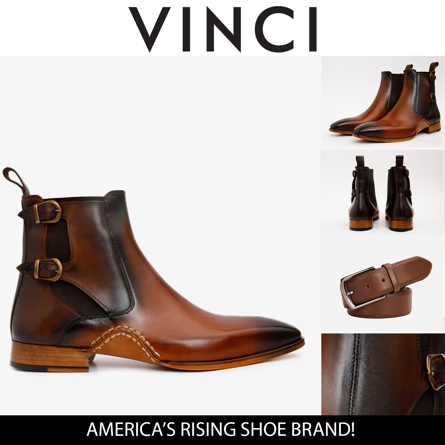 The Royal Hand Craft Tan Leather Double-Buckle Chelsea Boot - Vinci Leather