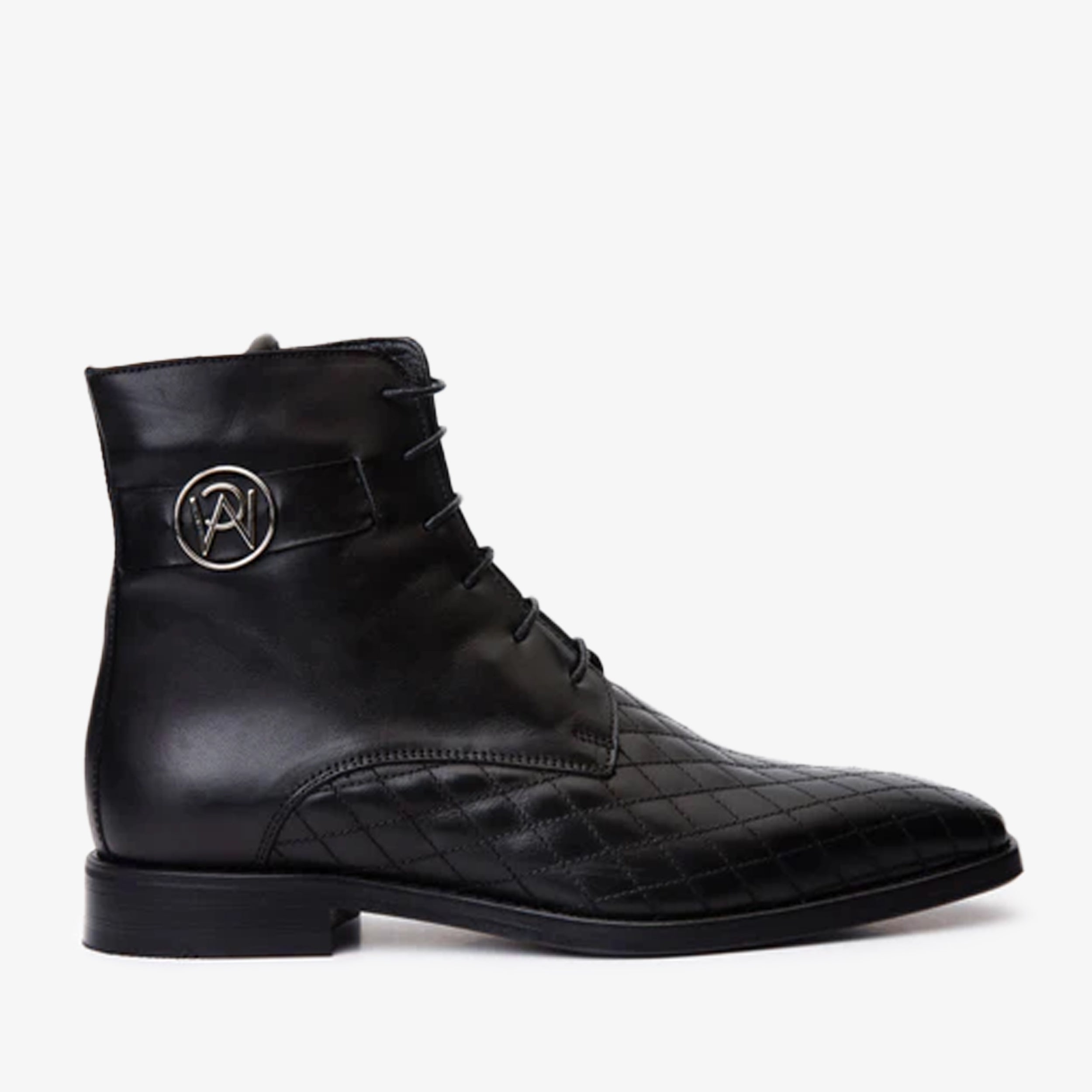 The Zeus Black Leather Lace-Up Boot with a Zipper - Vinci Leather