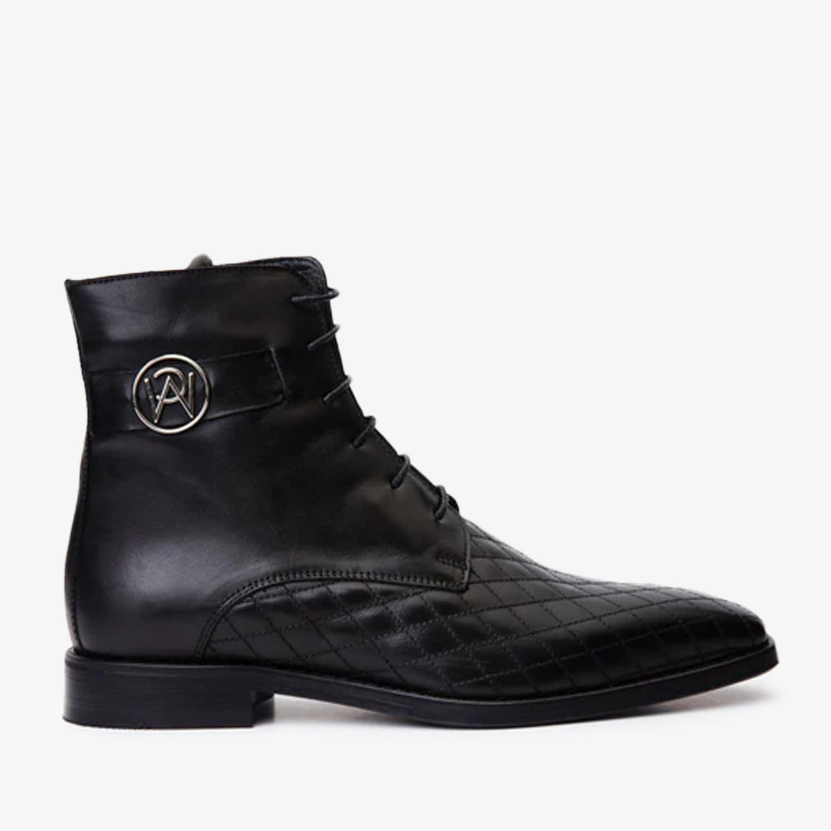 The Zeus Black Leather Lace-Up Boot with a Zipper - Vinci Leather