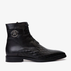 The Zeus Black Leather Lace-Up Boot with a Zipper - Vinci Leather