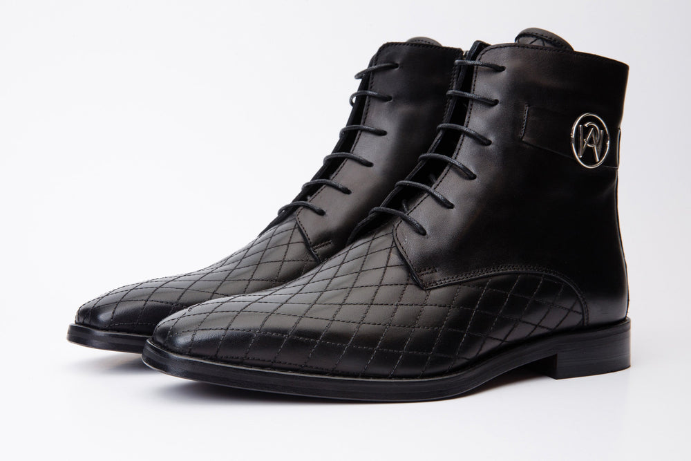 The Zeus Black Leather Lace-Up Boot with a Zipper - Vinci Leather