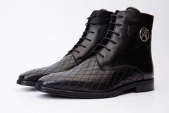 The Zeus Black Leather Lace-Up Boot with a Zipper - Vinci Leather