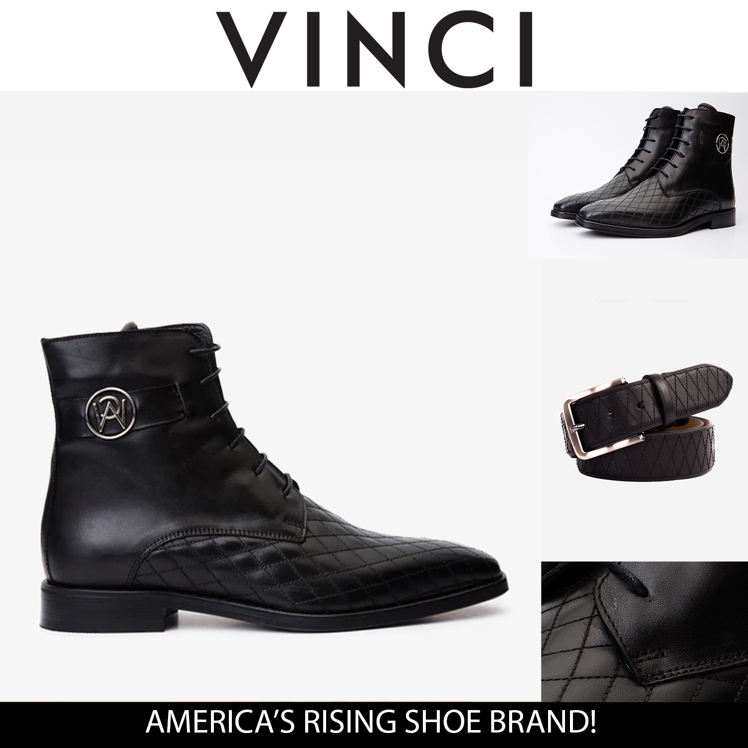 The Zeus Black Leather Lace-Up Boot with a Zipper - Vinci Leather