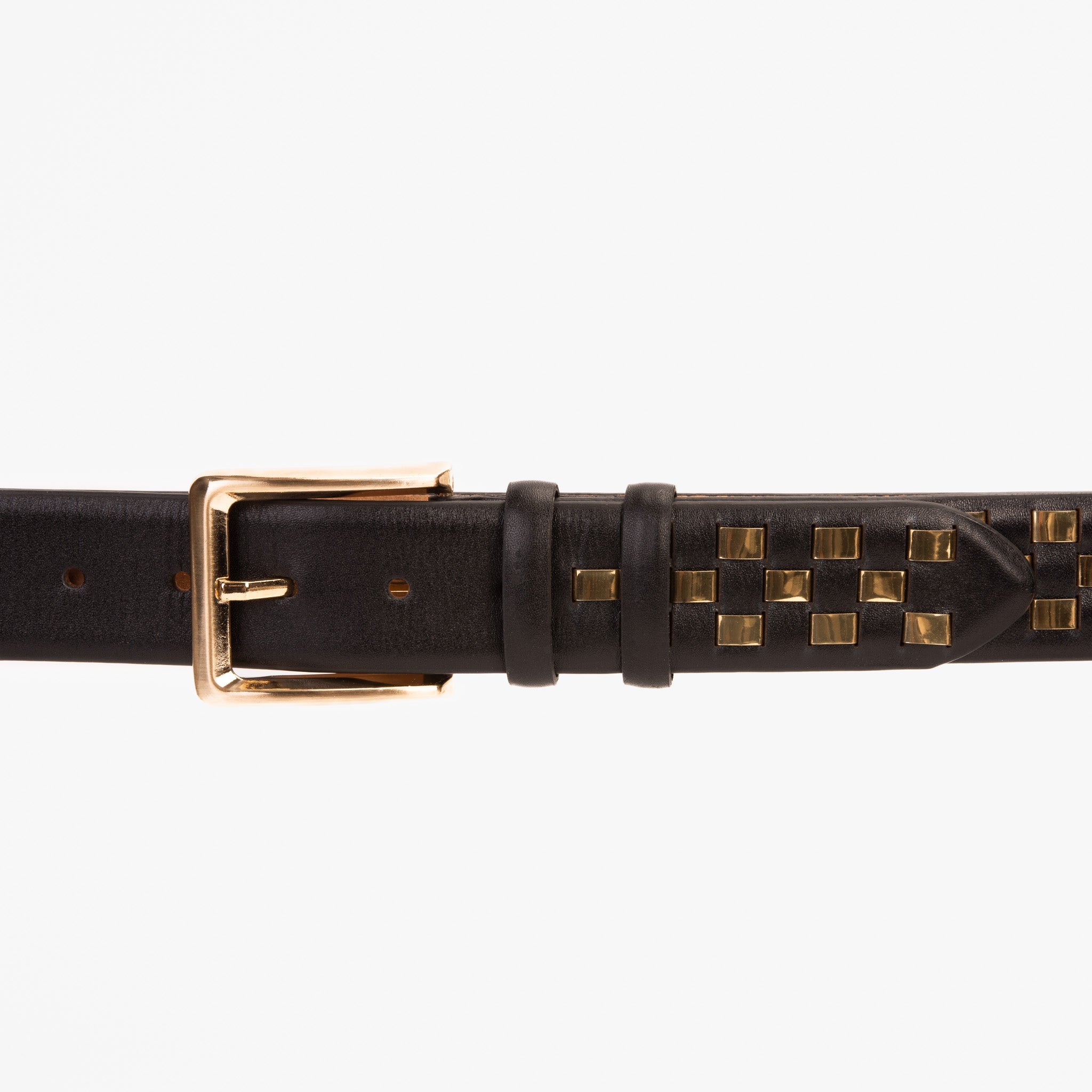 The Mackenzie Black Gold Woven Leather Belt - Vinci Leather