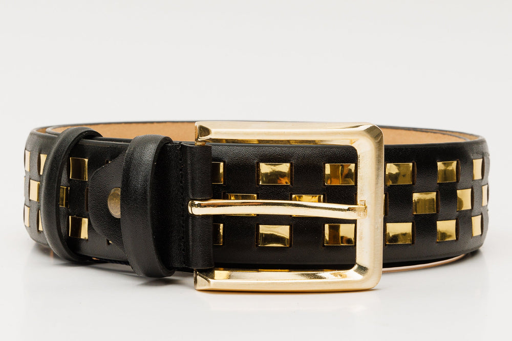 The Mackenzie Black Gold Woven Leather Belt - Vinci Leather