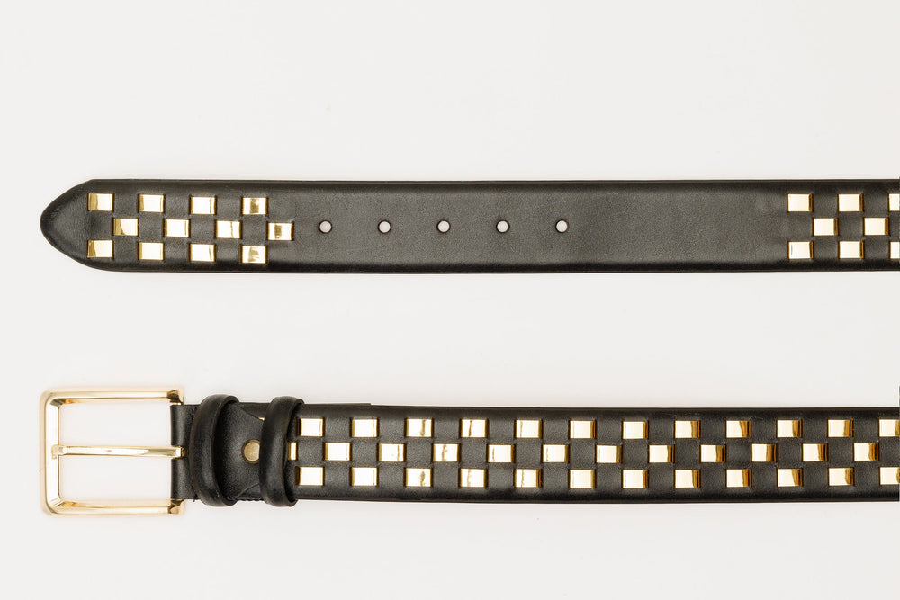 The Mackenzie Black Gold Woven Leather Belt - Vinci Leather