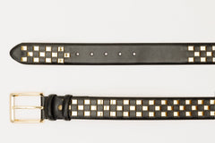 The Mackenzie Black Gold Woven Leather Belt - Vinci Leather