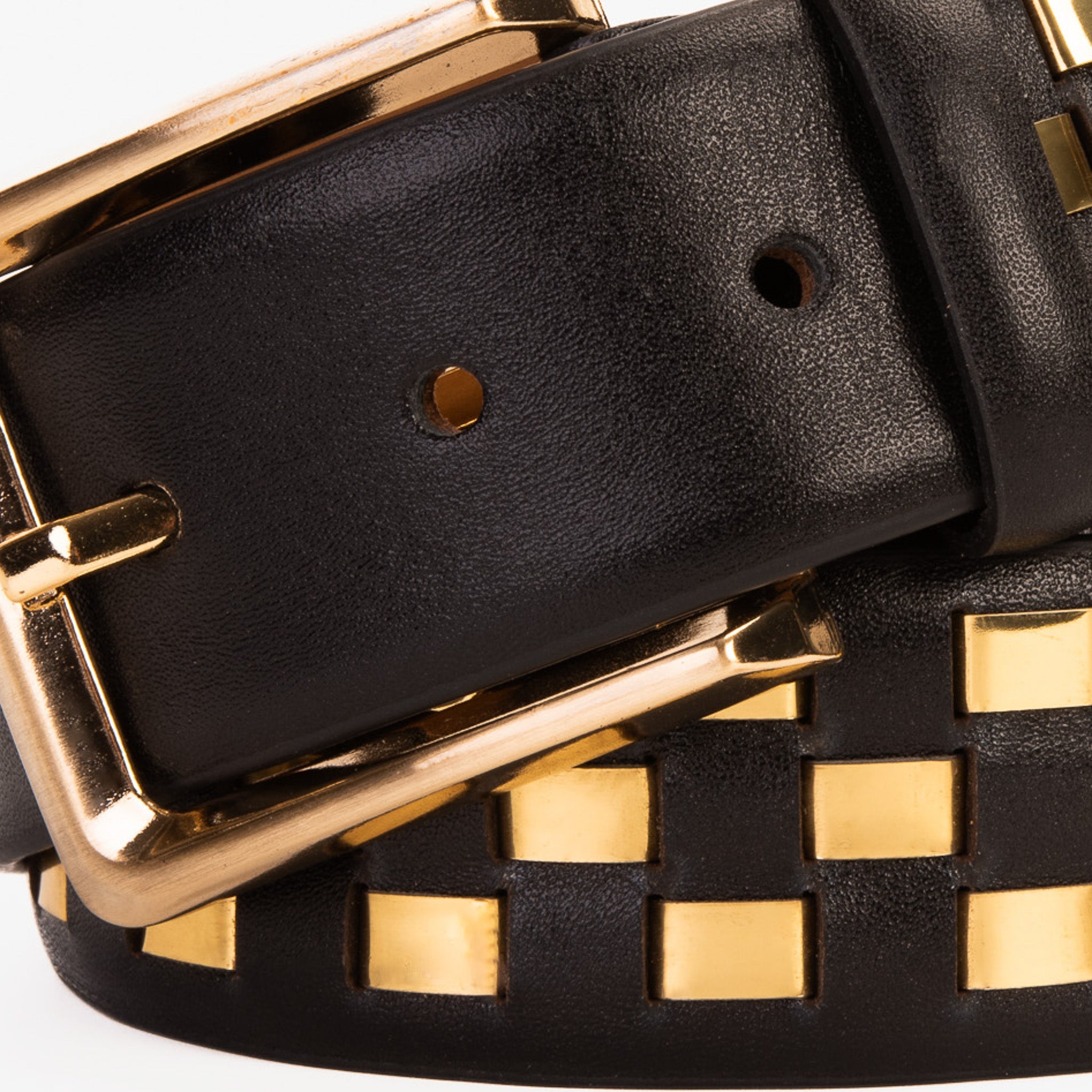 The Mackenzie Black Gold Woven Leather Belt - Vinci Leather