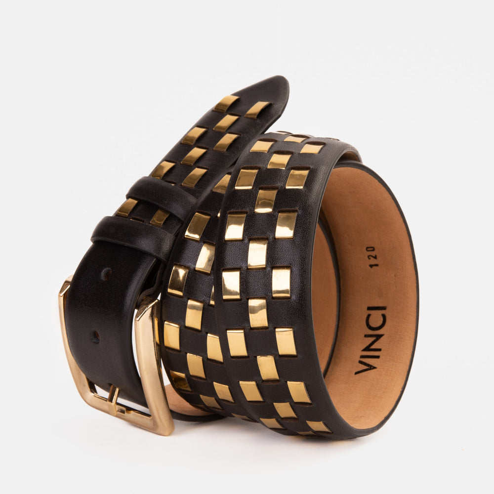 The Mackenzie Black Gold Woven Leather Belt - Vinci Leather