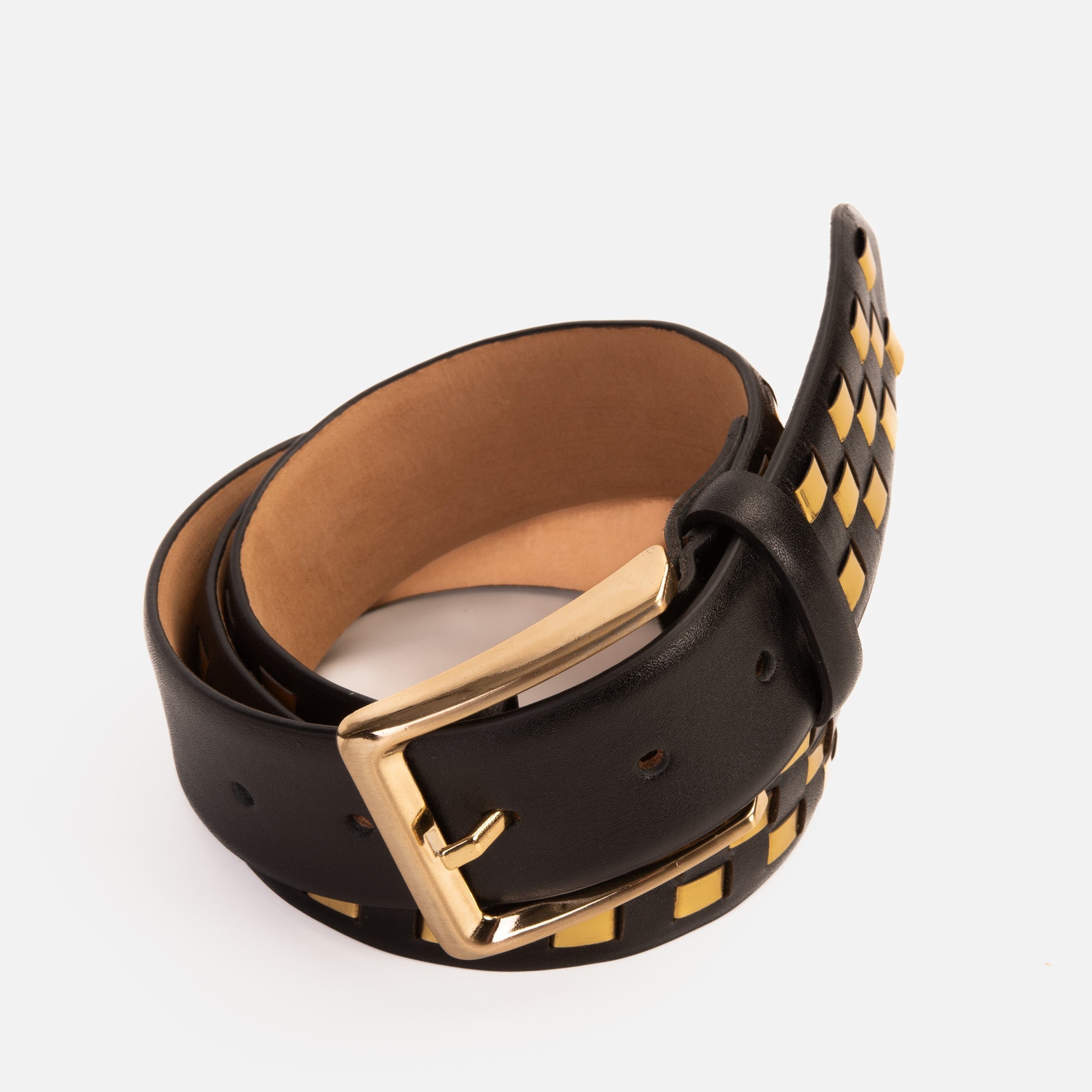 The Mackenzie Black Gold Woven Leather Belt - Vinci Leather