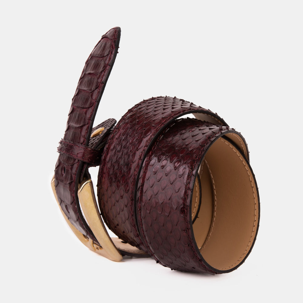 The Bethesda Burgundy pythn Sneak Leather Belt - Vinci Leather