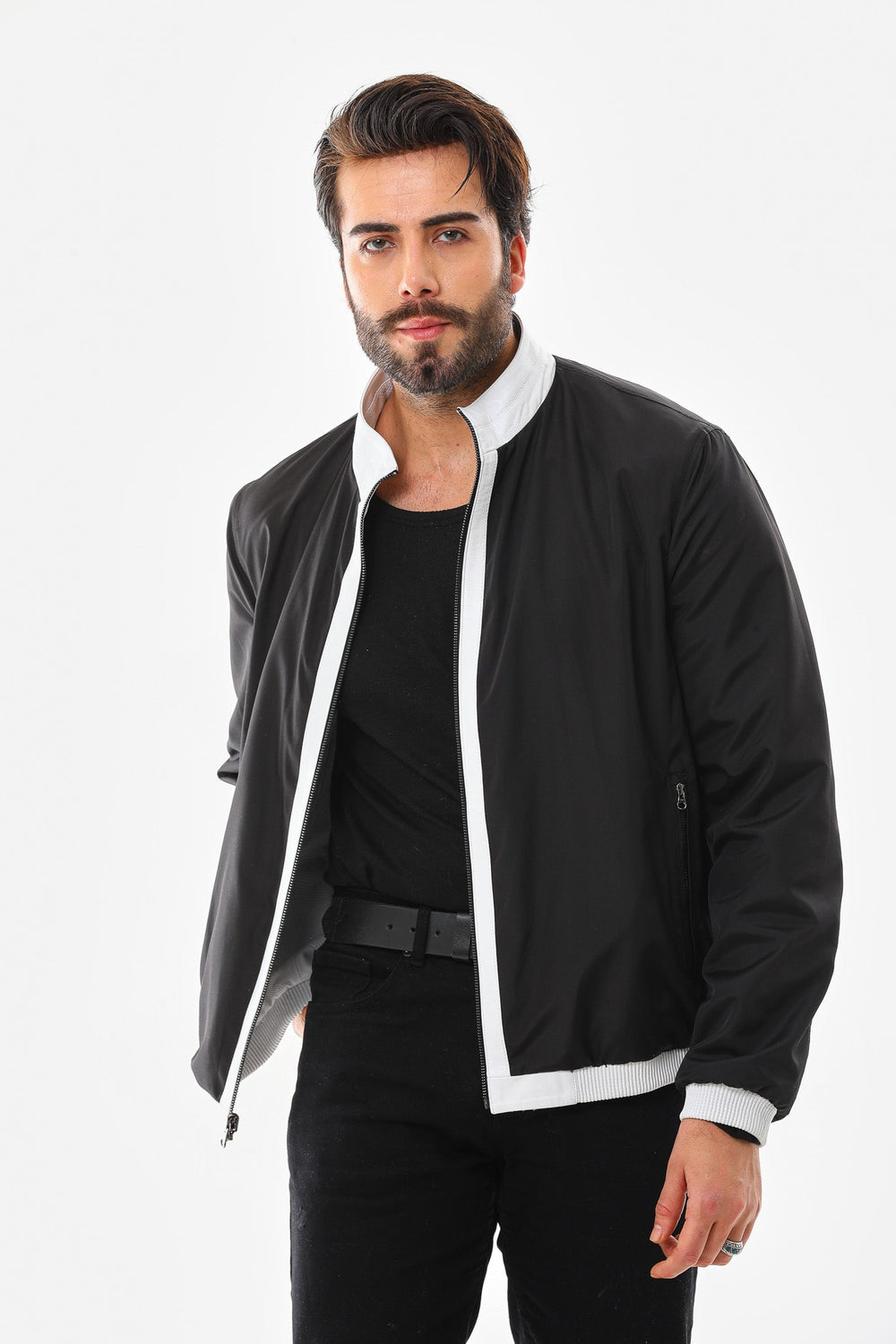 The Como Reversible White Black Leather Bomber Jacket - Vinci Leather