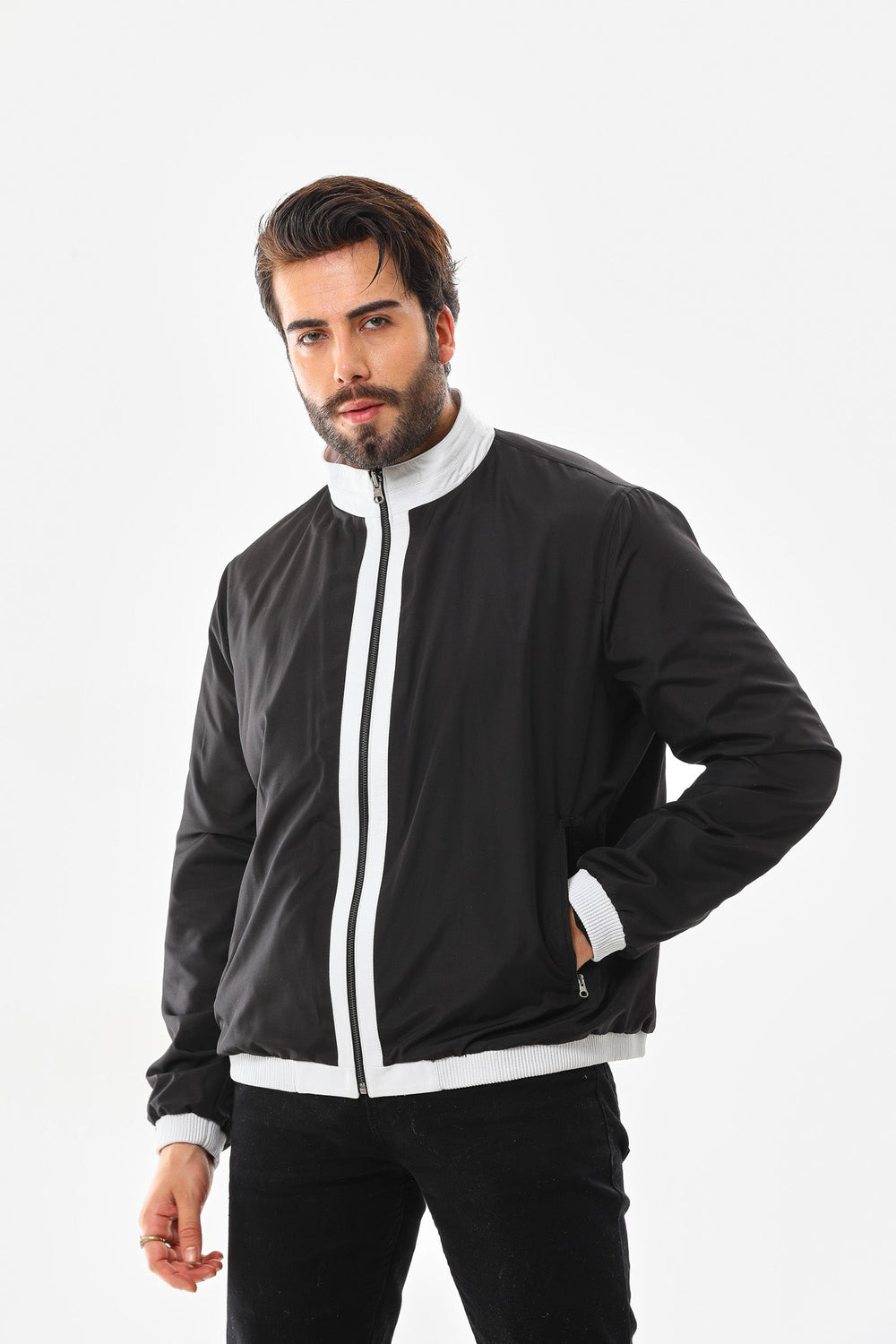 The Como Reversible White Black Leather Bomber Jacket - Vinci Leather