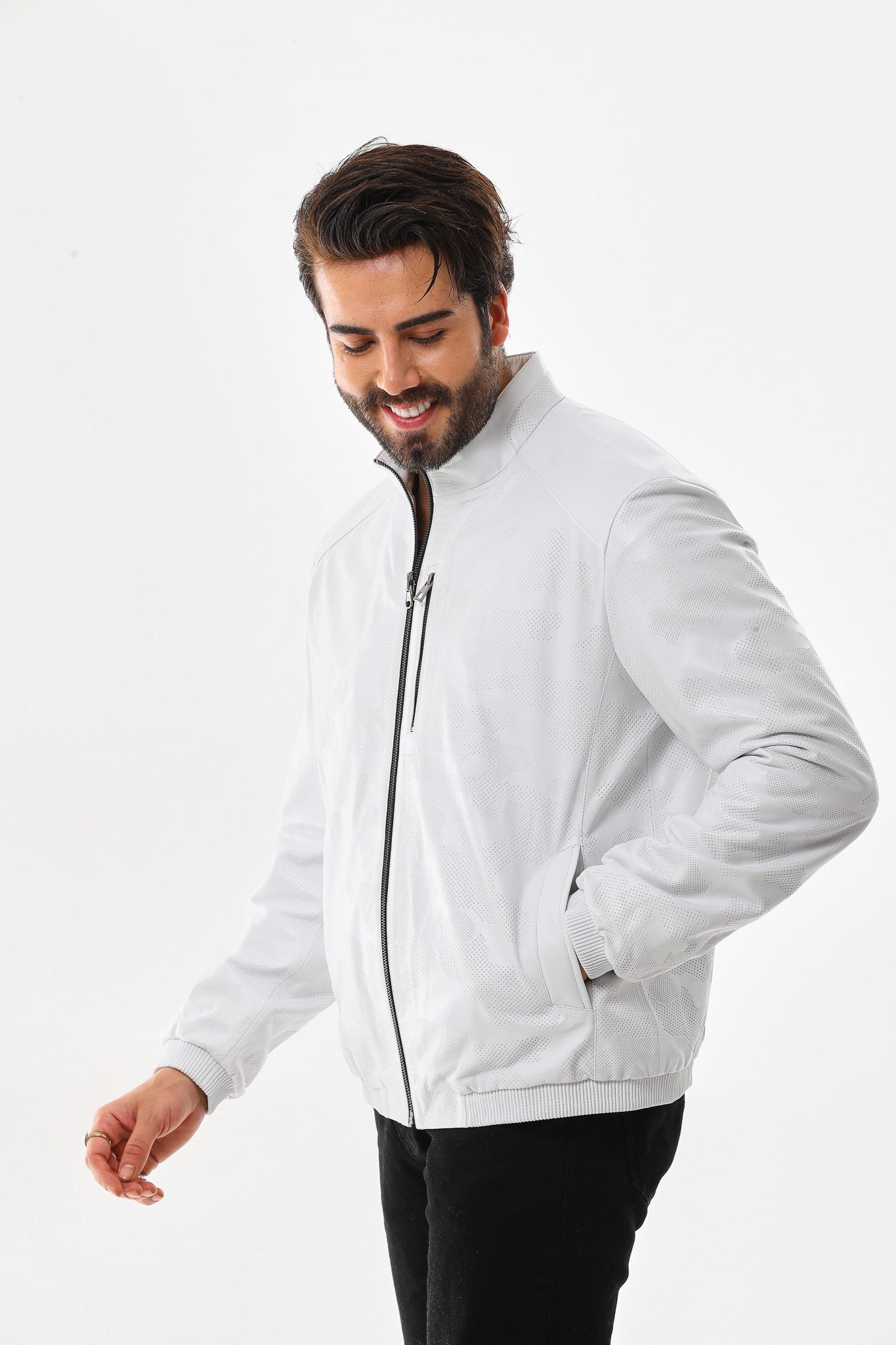 The Como Reversible White Black Leather Bomber Jacket - Vinci Leather