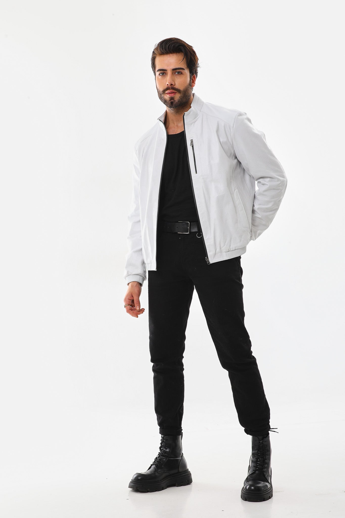 The Como Reversible White Black Leather Bomber Jacket - Vinci Leather