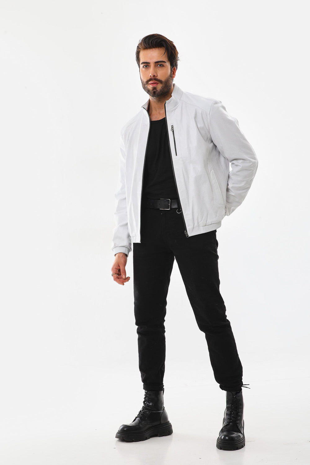 The Como Reversible White Black Leather Bomber Jacket - Vinci Leather