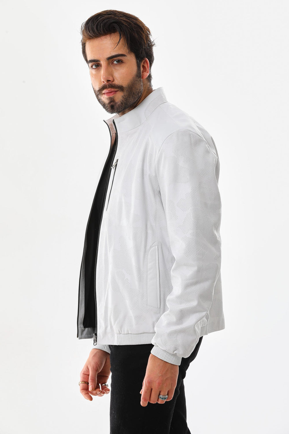 The Como Reversible White Black Leather Bomber Jacket - Vinci Leather