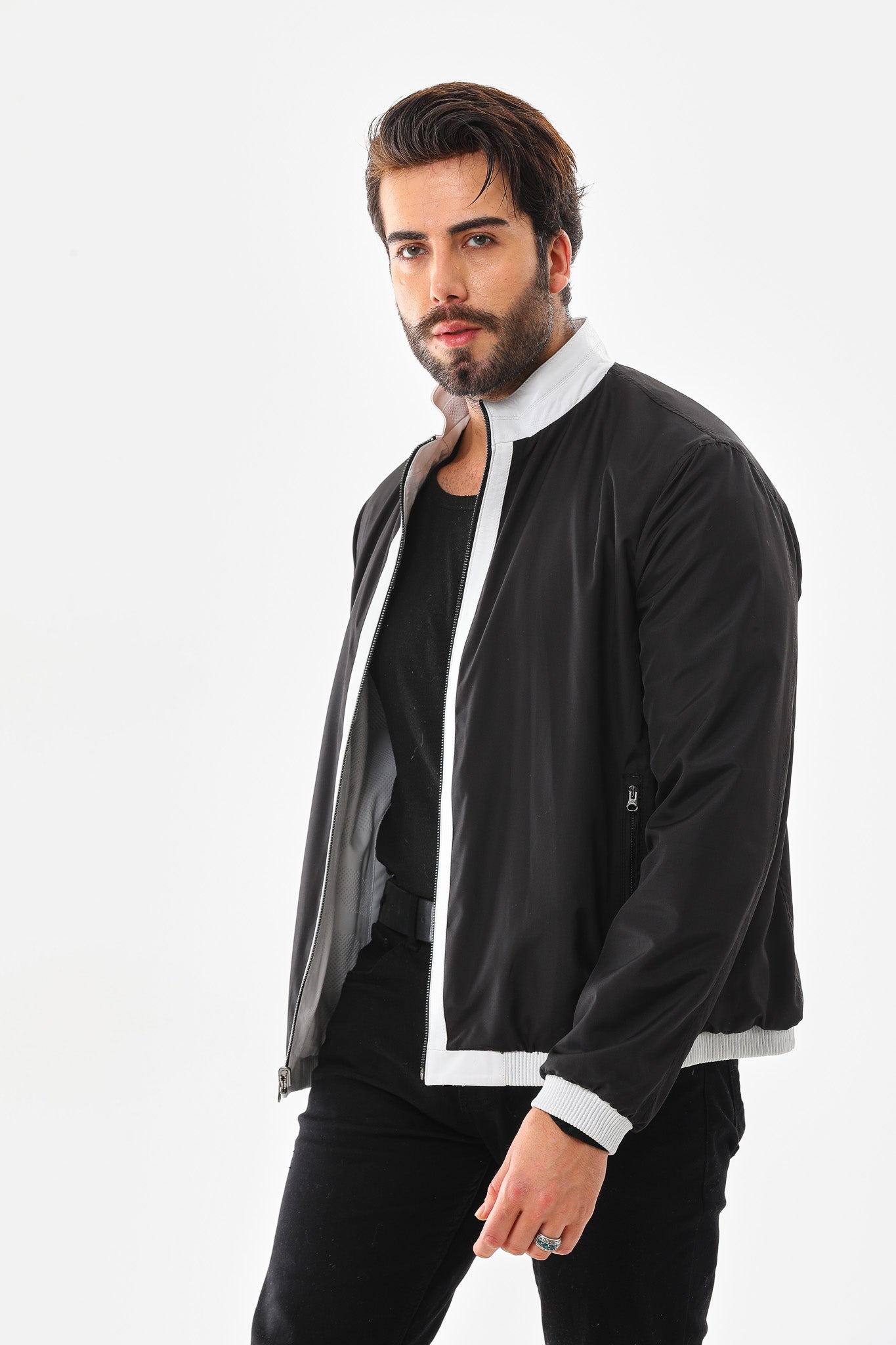 The Como Reversible White Black Leather Bomber Jacket - Vinci Leather