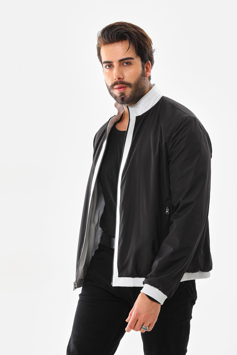 The Como Reversible White Black Leather Bomber Jacket - Vinci Leather