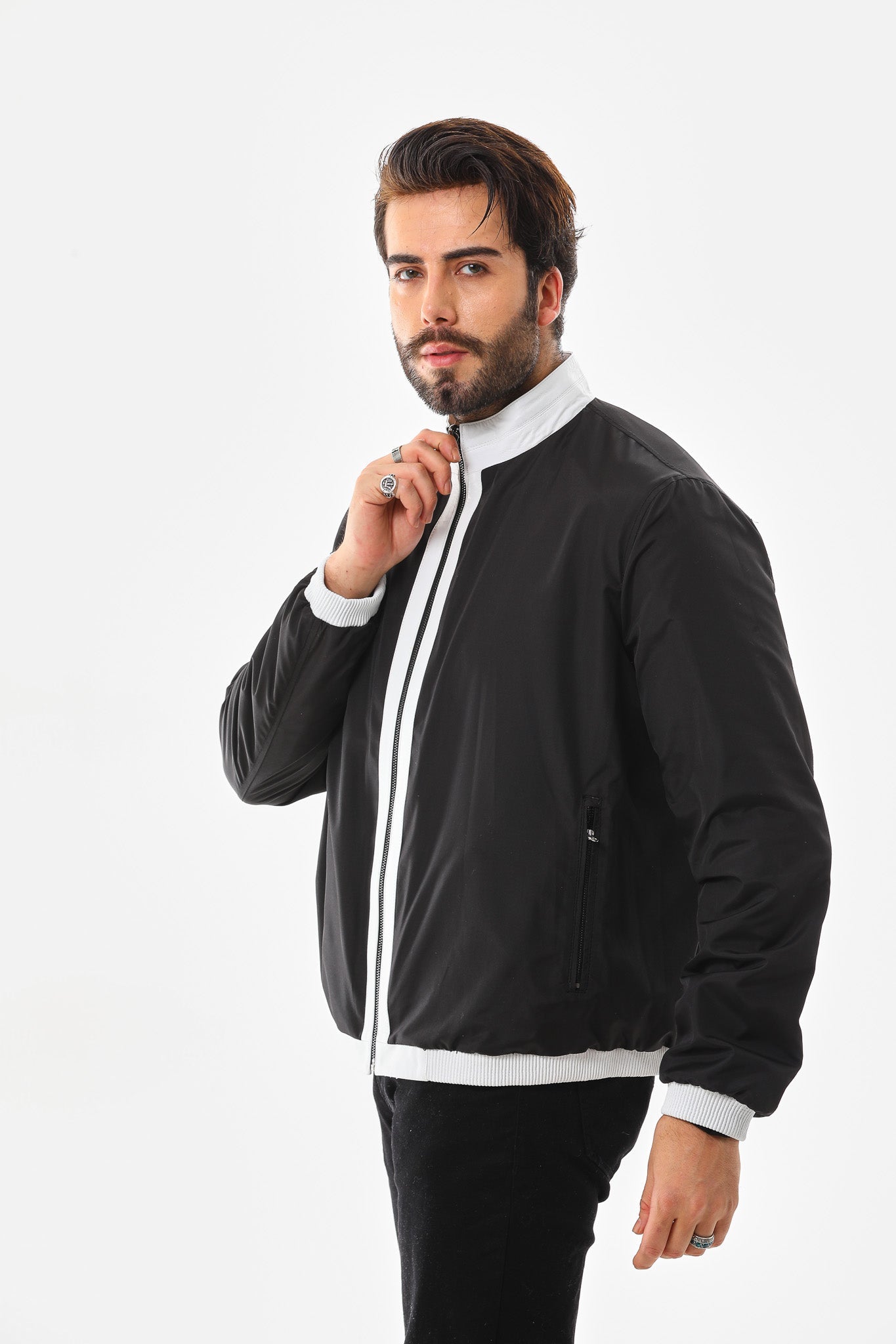 The Como Reversible White Black Leather Bomber Jacket - Vinci Leather