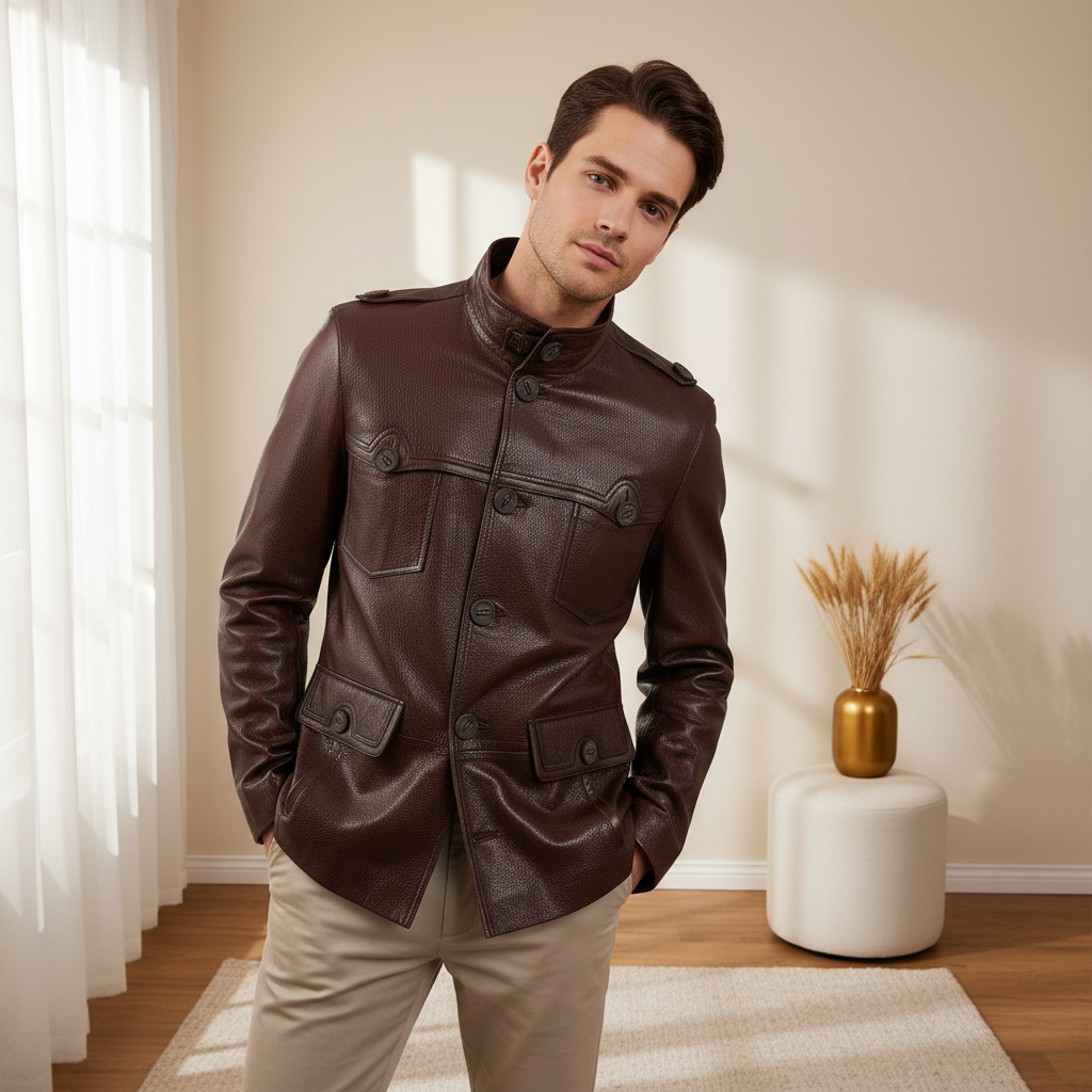 The Montclair Brown Leather Jacket - Vinci Leather