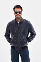 The Ardent Lambskin Leather Jacket – Navy Blue - Vinci Leather