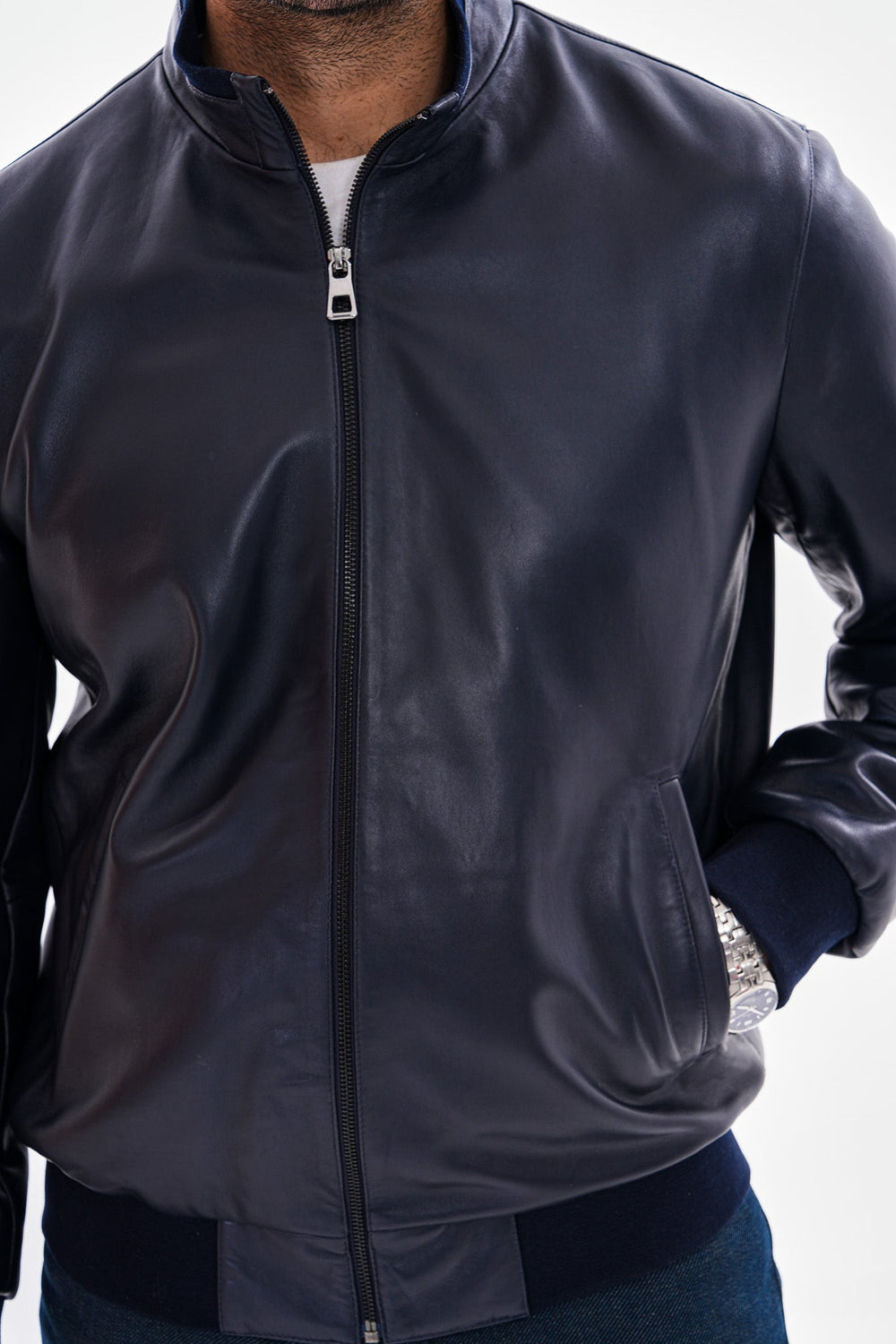 The Ardent Lambskin Leather Jacket – Navy Blue - Vinci Leather